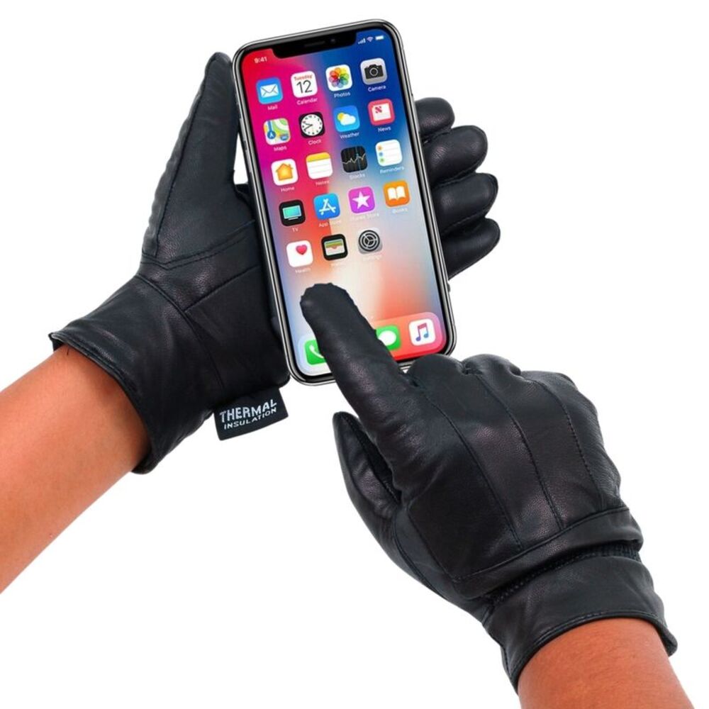 Alpine Swiss Mens Touch Screen Gloves Leather Thermal Lined Phone Texting Gloves - Picture 2 of 8